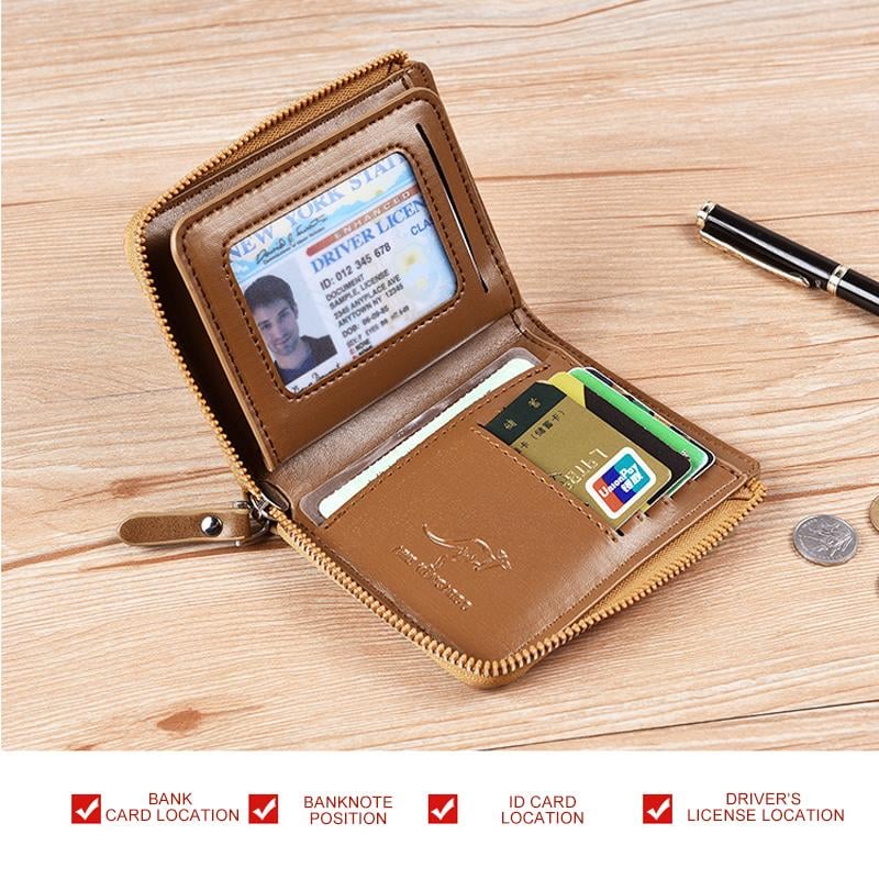 (π2025 New Year Hot Saleπ)Men Wallet Zipper Genuine Leather Purse ( RFID PROTECTED )