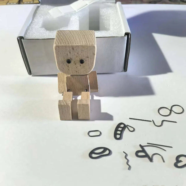 đ„ Up to 50% OFF đ Handmade Charming Shaking Wooden Man Figurine with 12PCS Magnetic Expressions