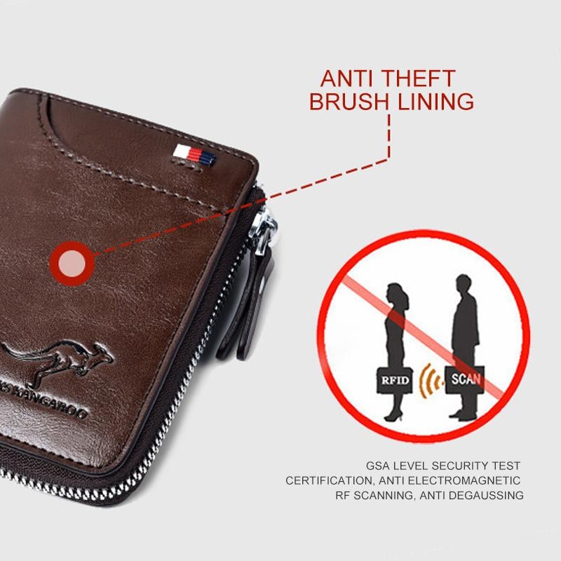 (π2025 New Year Hot Saleπ)Men Wallet Zipper Genuine Leather Purse ( RFID PROTECTED )