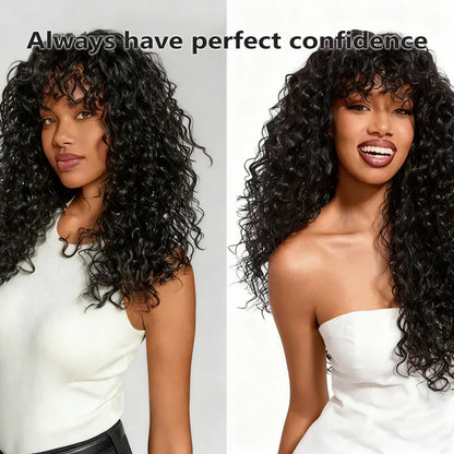 KLENIMORE™ Blended Human Hair Curly Wig with Bangs - Easily create voluminous, wavy curls; ready to use immediately