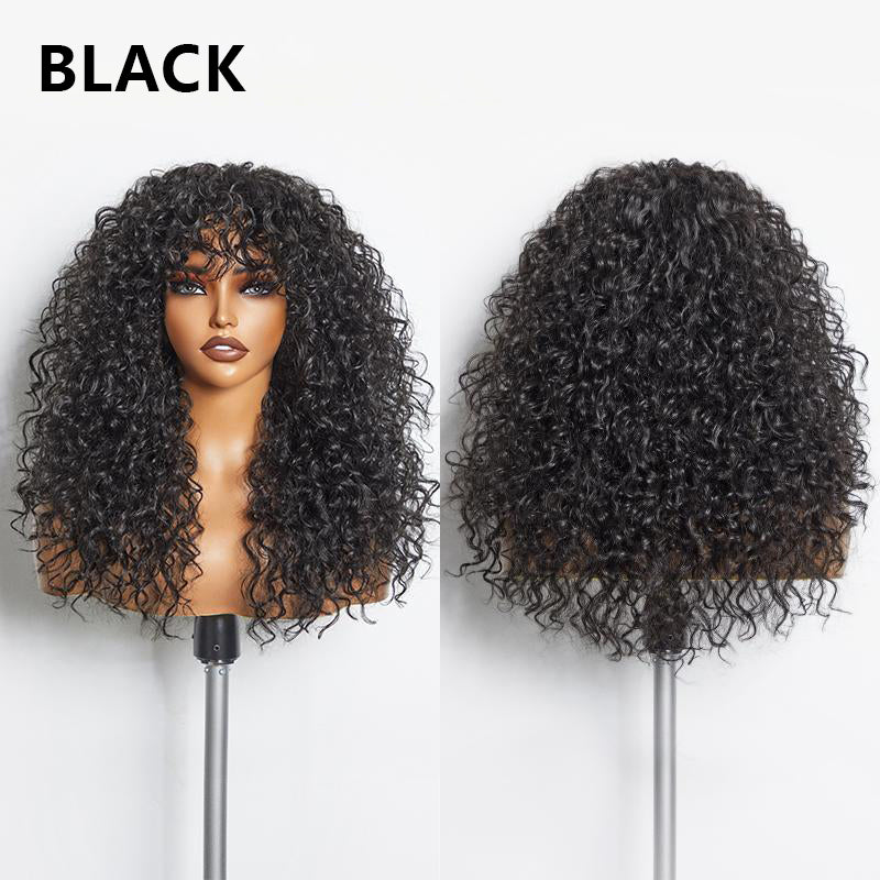 KLENIMORE™ Blended Human Hair Curly Wig with Bangs - Easily create voluminous, wavy curls; ready to use immediately