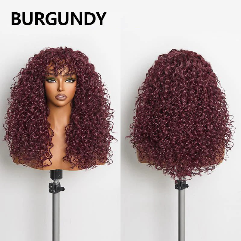 KLENIMORE™ Blended Human Hair Curly Wig with Bangs - Easily create voluminous, wavy curls; ready to use immediately