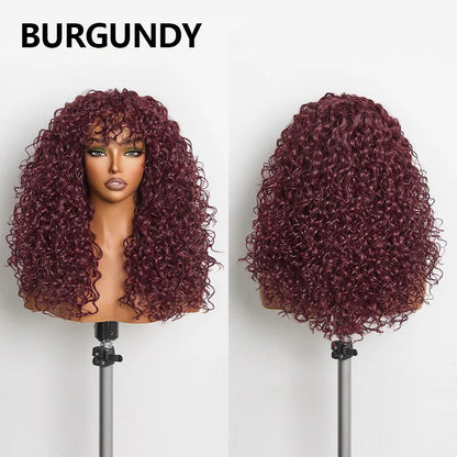 KLENIMORE™ Blended Human Hair Curly Wig with Bangs - Easily create voluminous, wavy curls; ready to use immediately