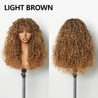 KLENIMORE™ Blended Human Hair Curly Wig with Bangs - Easily create voluminous, wavy curls; ready to use immediately