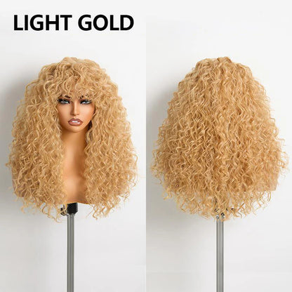 KLENIMORE™ Blended Human Hair Curly Wig with Bangs - Easily create voluminous, wavy curls; ready to use immediately