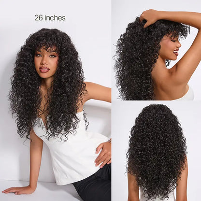 KLENIMORE™ Blended Human Hair Curly Wig with Bangs - Easily create voluminous, wavy curls; ready to use immediately