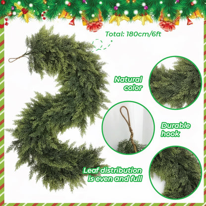 🎅🎄 Artificial Cedar Garland🌿for Table,Mantel, Wall – Perfect for Indoor & Outdoor Christmas Decorations