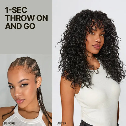 KLENIMORE™ Blended Human Hair Curly Wig with Bangs - Easily create voluminous, wavy curls; ready to use immediately