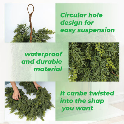 🎅🎄 Artificial Cedar Garland🌿for Table,Mantel, Wall – Perfect for Indoor & Outdoor Christmas Decorations