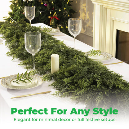 🎅🎄 Artificial Cedar Garland🌿for Table,Mantel, Wall – Perfect for Indoor & Outdoor Christmas Decorations