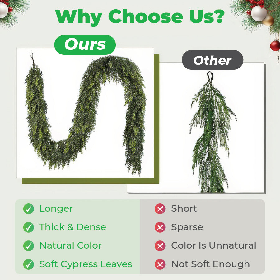 🎅🎄 Artificial Cedar Garland🌿for Table,Mantel, Wall – Perfect for Indoor & Outdoor Christmas Decorations