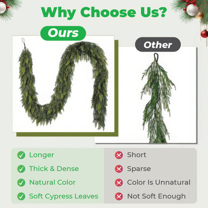 🎅🎄 Artificial Cedar Garland🌿for Table,Mantel, Wall – Perfect for Indoor & Outdoor Christmas Decorations