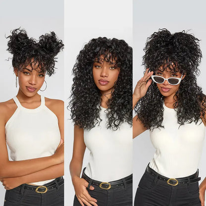 KLENIMORE™ Blended Human Hair Curly Wig with Bangs - Easily create voluminous, wavy curls; ready to use immediately