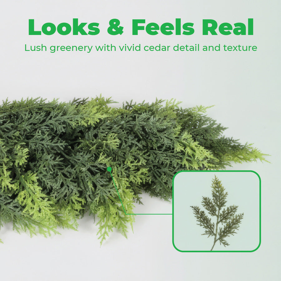 🎅🎄 Artificial Cedar Garland🌿for Table,Mantel, Wall – Perfect for Indoor & Outdoor Christmas Decorations