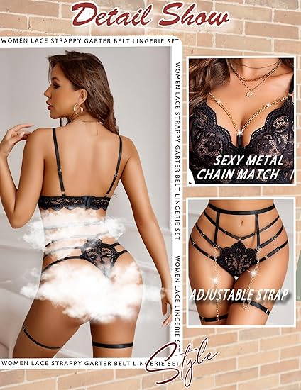 🔥Final 3 Hours: 50% OFF✨Women's Lingerie Set 3 Piece Garter Lingerie Lace Bra and Panty Set