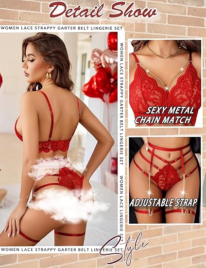 🔥Final 3 Hours: 50% OFF✨Women's Lingerie Set 3 Piece Garter Lingerie Lace Bra and Panty Set