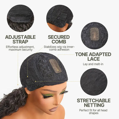 KLENIMORE™ Blended Human Hair Curly Wig with Bangs - Easily create voluminous, wavy curls; ready to use immediately