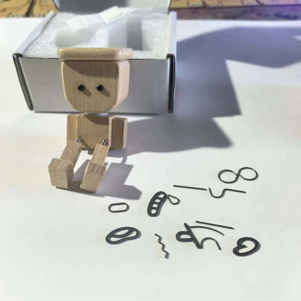 🔥 Up to 50% OFF 🎁 Handmade Charming Shaking Wooden Man Figurine with 12PCS Magnetic Expressions