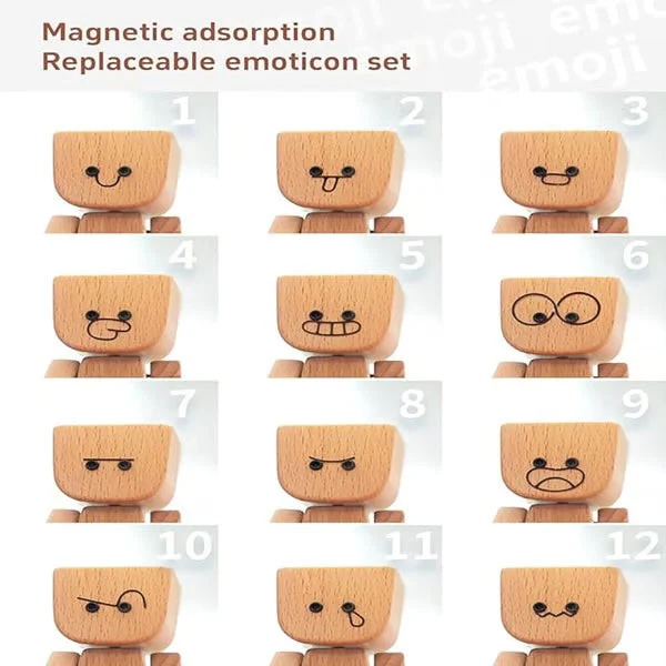 🔥 Up to 50% OFF 🎁 Handmade Charming Shaking Wooden Man Figurine with 12PCS Magnetic Expressions