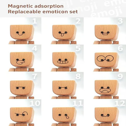 🔥 Up to 50% OFF 🎁 Handmade Charming Shaking Wooden Man Figurine with 12PCS Magnetic Expressions