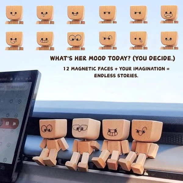🔥 Up to 50% OFF 🎁 Handmade Charming Shaking Wooden Man Figurine with 12PCS Magnetic Expressions