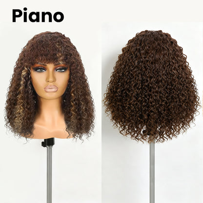 KLENIMORE™ Blended Human Hair Curly Wig with Bangs - Easily create voluminous, wavy curls; ready to use immediately